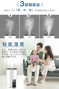 3段階の加湿量調節機能を備えた大容量5Lの加湿器 マイナスイオン付き Amazon.co.jp: 加湿器 大容量 5L 【2024年新登場・3重除菌】 超